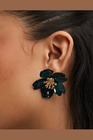Accessorize Pendientes de botón azules llamativos con diseño floral de resina de