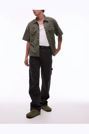 Dickies Pantalones negros de estilo carpintero con raya diplomática blanco hueso de