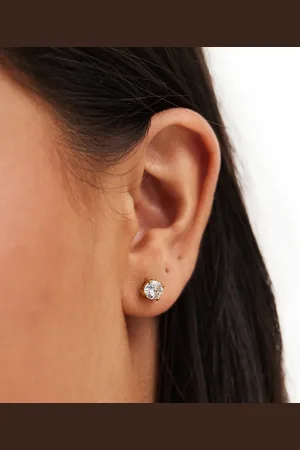 Accessorize Pendientes de botón dorados de acero inoxidable chapado en oro con cristal brillante de