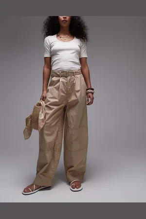 Topshop Pantalones color de corte globo de tejido ligero de -Neutro