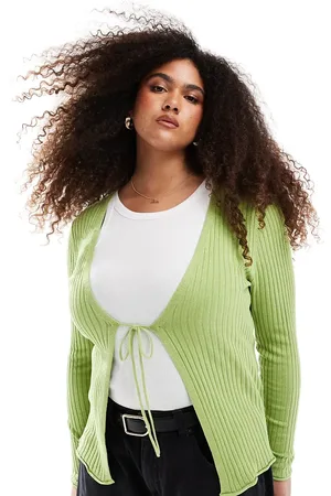 ONLY Cárdigan verde con lazada delantera de canalé de