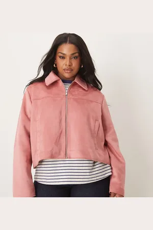 ASOS Chaqueta rosa empolvado con solapas de antelina de ASOS DESIGN Curve