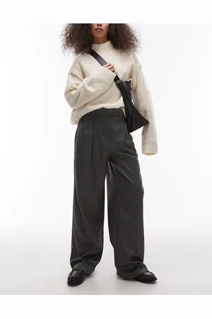Topshop Pantalones de sastre gris carbón de pernera ancha con pinzas de