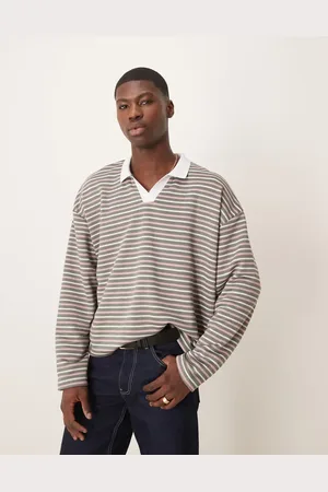 ASOS Camiseta a rayas multicolores de corte cuadrado extragrande con cuello tipo polo de