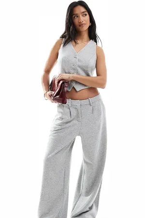 VERO MODA Pantalones gris claro jaspeado de pernera ancha de punto liso de (parte de un conjunto)