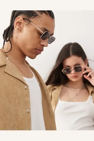 Reclaimed Gafas de sol doradas cuadradas unisex con montura fina de estilo años 90 de