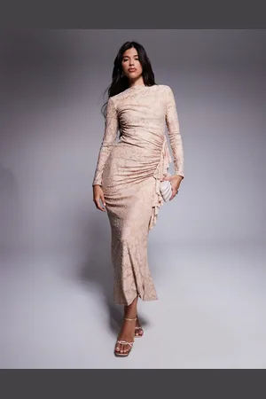 DASKA Vestido color fruncido con patrón floral de terciopelo de -Amarillo
