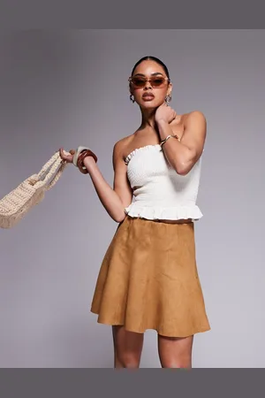 River Island Minifalda marrón con vuelo de antelina de