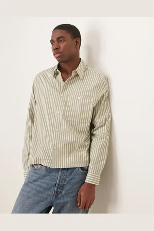 ASOS Camisa a rayas verde claro de corte cuadrado extragrande de