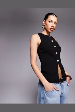 ASOS Chaleco de traje estructurado con cuello redondo y botones dorados de punto de