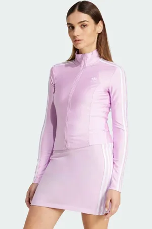 adidas Chaqueta de chándal rosa de corte slim con detalle de 3 rayas Adicolor de
