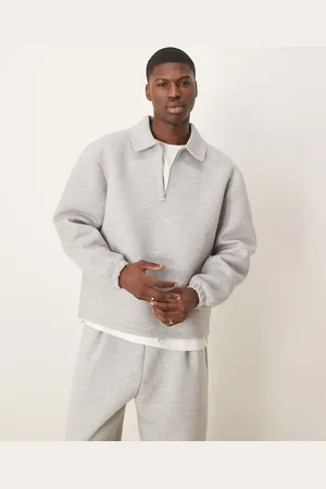 ASOS Sudadera gris jaspeado extragrande con solapas y bajo sobrehilado de tejido grueso efecto neopreno de