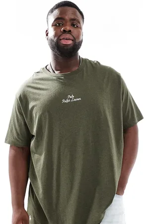 Ralph Lauren Camiseta verde oscuro jaspeado de corte clásico extragrande con logo de texto en el centro de Big & Tall