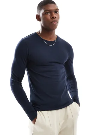 ASOS Camiseta azul marino básica ajustada de manga larga de