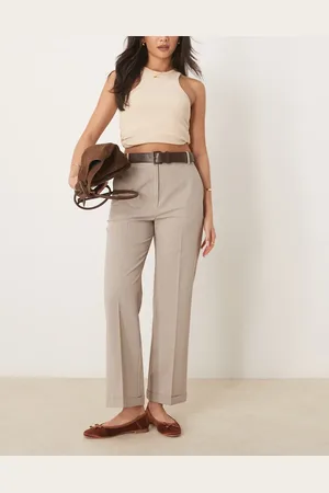 ASOS Pantalones de sastre color visón a rayas de corte recto slim con cinturón de -Multicolor