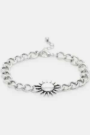 Reclaimed Pulsera plateada unisex de cadena con charm de sol de