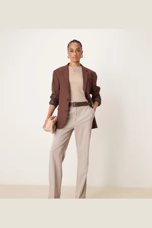ASOS Pantalones de sastre color visón a rayas de corte slim recto con cinturón de Tall-Multicolor