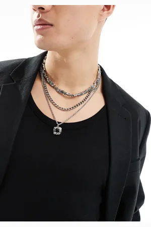 ASOS Pack de 3 collares plateados de cadena gruesa con diseño efecto fundido y colgante de