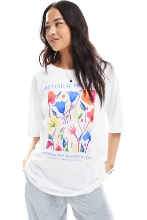 ONLY Camiseta blanca extragrande con estampado gráfico botánico de