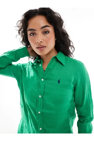 Ralph Lauren Camisa verde con logo de lino de