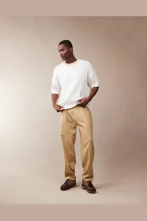 ASOS Pantalones de vestir color de corte tapered extragrande con pinzas delanteras de mezcla de lino de -Neutro