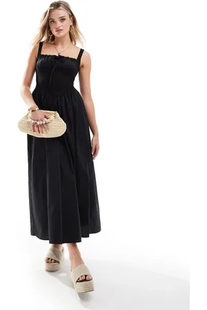 ASOS Vestido midi de parte superior de tirantes de canalé y falda de popelina de