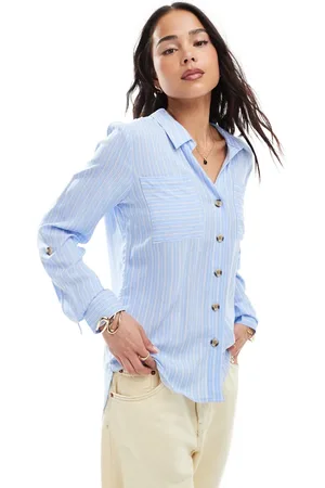 ONLY Camisa azul a rayas de manga larga de