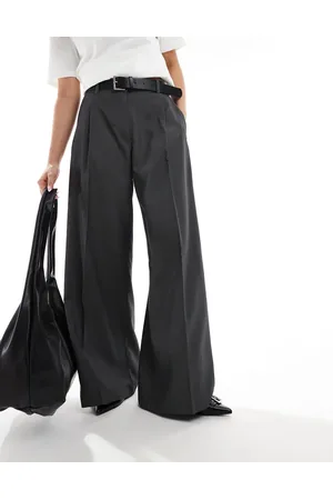 Monki Pantalones de sastre oscuro melange de talle alto y pernera ancha de