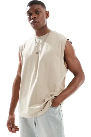 ASOS Camiseta color piedra extragrande sin mangas de -Neutro