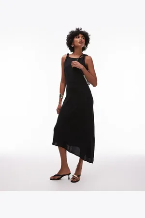 MANGO Vestido largo sin mangas con diseño asimétrico de
