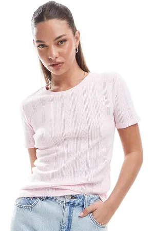 VERO MODA Camiseta rosa pálido de punto calado de
