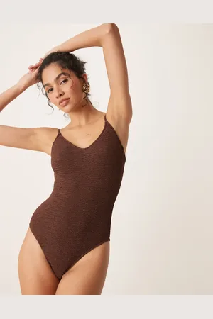 MANGO Bañador marrón con lazada trasera de tejido texturizado de