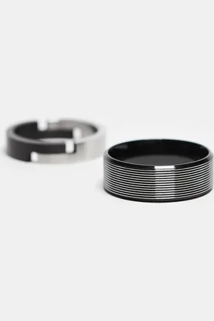 ASOS Pack de 2 anillos plateados de banda con detalles rojos de acero inoxidable resistente al agua de