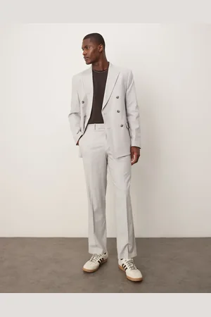 ASOS Pantalones de traje color piedra de pernera recta de mezcla de lino de -Gris