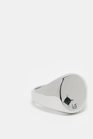 ASOS Anillo tipo sello de acero inoxidable con detalle de piedra de
