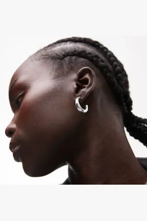 SEOL + GOLD Pendientes de botón con diseño de medio aro abullonado de de -Plateado