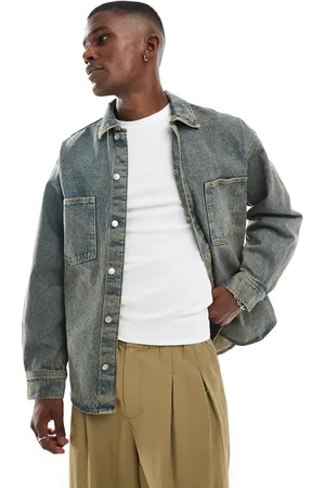 JACK & JONES Chaqueta vaquera azul vintage estilo camisa extragrande de