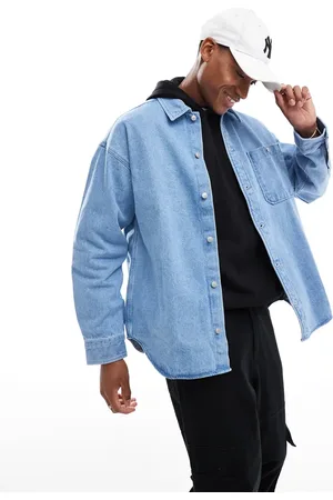JACK & JONES Sobrecamisa vaquera azul lavado extragrande de tejido grueso de