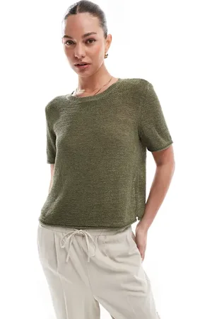 ONLY Camiseta caqui de punto ligero calado de -Verde