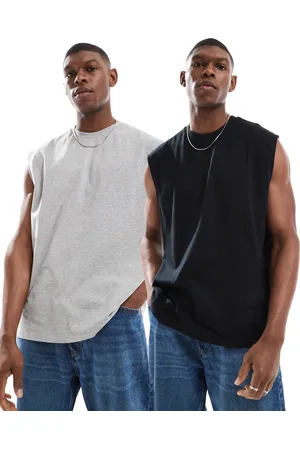 ASOS Pack de 2 camisetas de color negro y gris jaspeado sin mangas extragrandes de