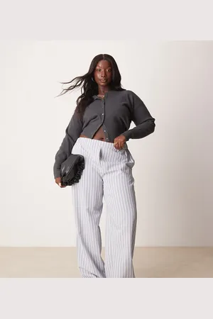 ASOS Pantalones de sastre azules a rayas blancas de pernera recta de Curve