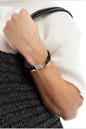 ASOS Pulsera de cordón negra con cierre de serpiente de cuero sintético de