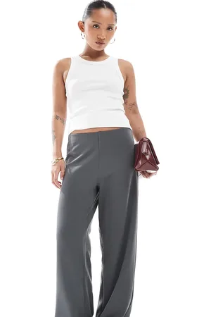 VERO MODA Pantalones grises sin cierres de corte suelto con raya diplomática de