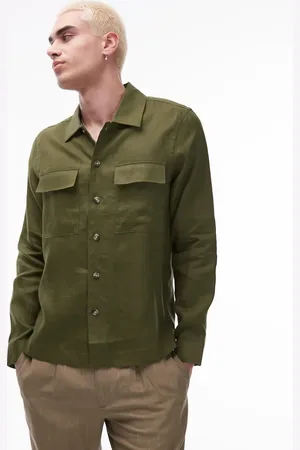 MANGO Chaqueta verde pálido estilo camisa de lino premium de