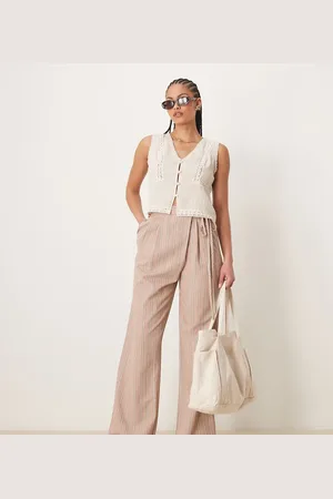 ASOS Pantalones de sastre color visón a rayas con detalle cruzado anudado de mezcla de lino de Tall-Multicolor