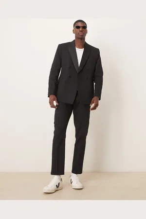 ASOS Pantalones de esmoquin negros de corte slim de tejido texturizado de