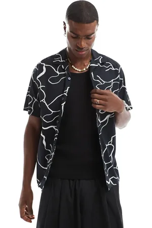 JACK & JONES Camisa azul marino estampada con cuello de solapas de Premium