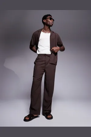 South Beach Pantalones playeros marrones con cordón ajustable de