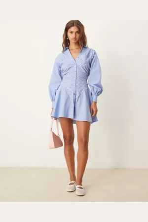 ASOS Vestido camisero corto a rayas variadas con paneles fruncidos de -Multicolor