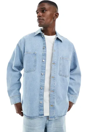 JACK & JONES Chaqueta vaquera azul claro extragrande estilo camisa de